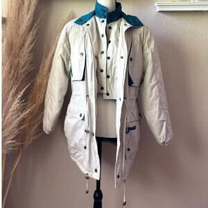 Vintage Current Seen Teal Quilted Jacket Womens Size Small Winter Coat Outerwear